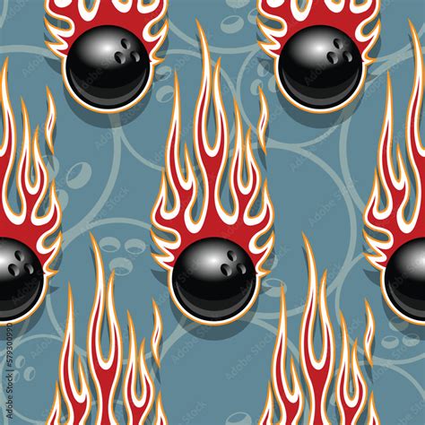 Bowling and tribal fire flame seamless pattern vector art image. Flaming bowling balls ...