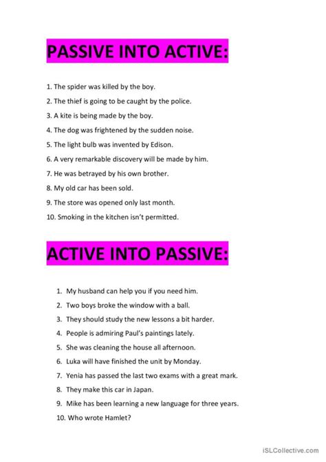 PASSIVE VOICE EXERCISES.: English ESL worksheets pdf & doc