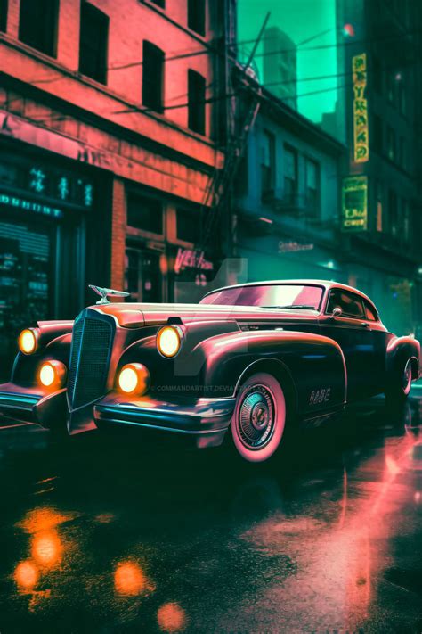 a painting of a vintage car on a city street by CommandArtist on DeviantArt