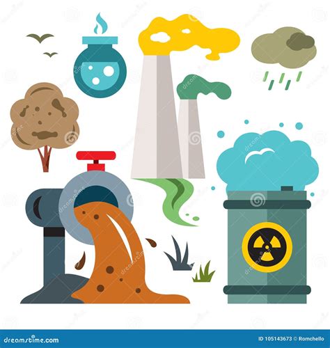 Environment Pollution. Ecology. Flat Style Colorful Vector Cartoon ...