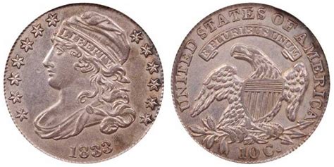 1833 Capped Bust Dime Last 3 High Small Type - Reduced Size Coin Value Prices, Photos & Info