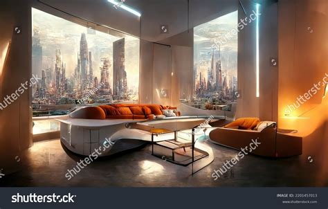 Futuristic Realistic Cyberpunk Interior Orange Color Stock Illustration 2201457013 | Shutterstock