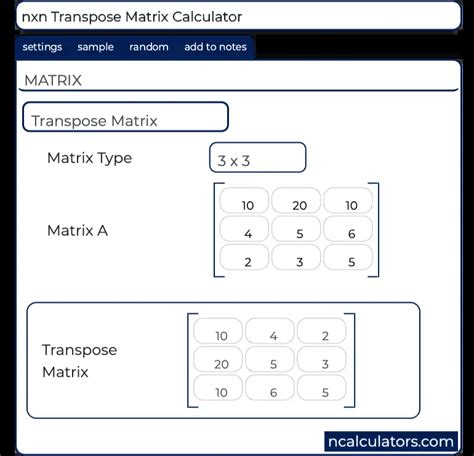 nxn Transpose Matrix Calculator