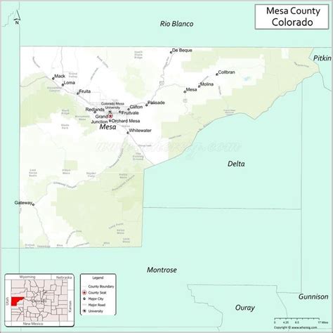 Map of Mesa County, Colorado showing cities, highways & important ...