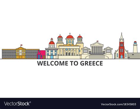 Greece outline skyline greek flat thin line icons Vector Image