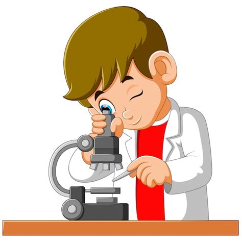 Premium Vector | Cute boy looking through a microscope