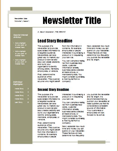 Word Document Newsletter Templates | DocTemplates