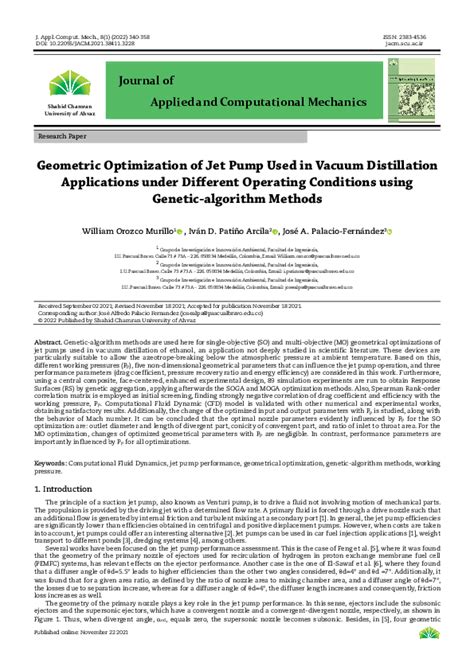 (PDF) Geometric Optimization of Jet Pump Used in Vacuum Distillation Applications under ...