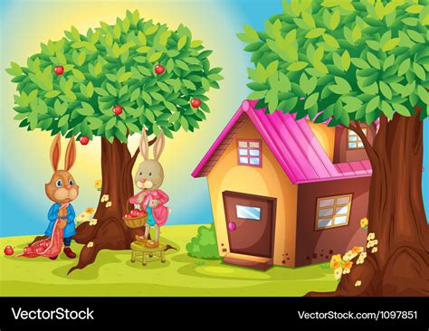 Rabbit and house Royalty Free Vector Image - VectorStock