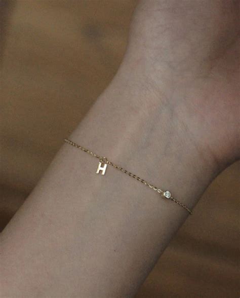 14K solid gold H Letter chic bracelet Dainty minimalist | Etsy