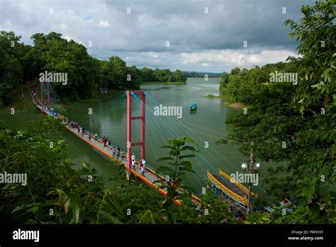 A Hanging bridge on Kaptai Lake in Rangamati. Kaptai Lake is a man ...