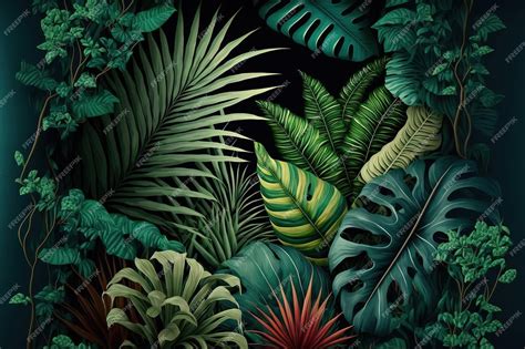 Premium Photo | Wallpaper with trees and tropical foliage