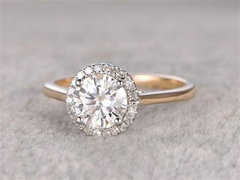 1ct Brilliant Moissanite Engagement Ring Two Tone Plain Gold(14k Yellow ...