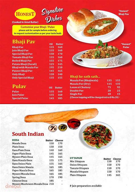 Menu of Honest, Navrangpura, Ahmedabad | Dineout discovery