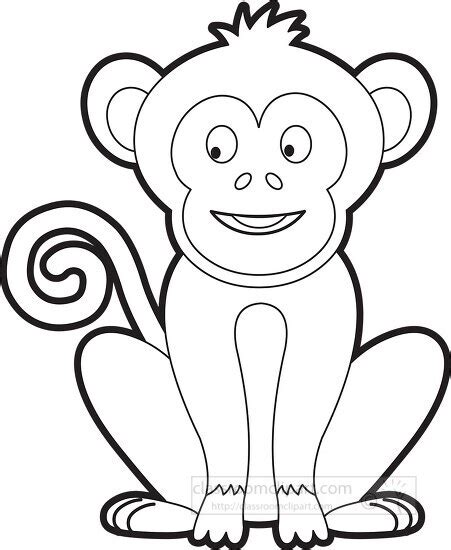 Animal Outline Clipart-cartoon monkey with a smile on its face black ...