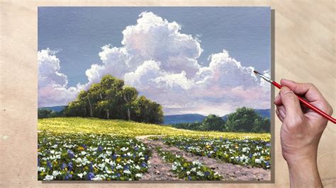 Acrylic Painting Sunlit Meadow Landscape - YouTube