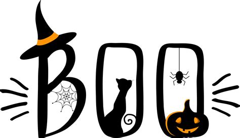 Halloween lettering Boo with black cat and magic hat. 3466032 Vector ...