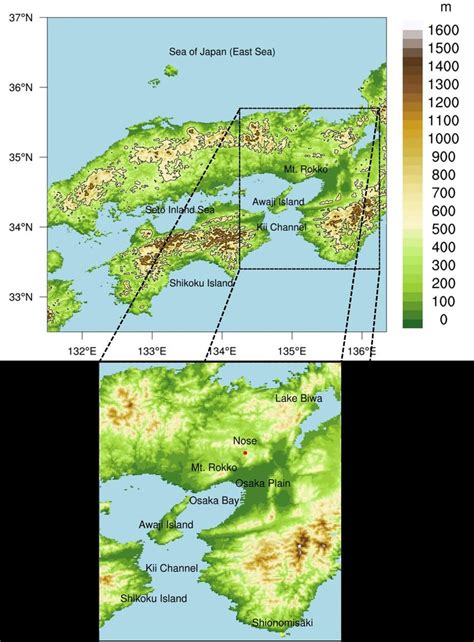 Map of western Japan (upper panel) and the Kinki district and its... | Download Scientific Diagram