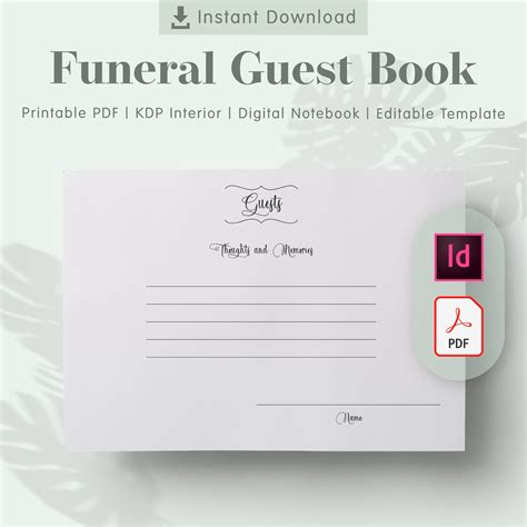 Funeral Guest Book Printable Template Size 8.25 X 6 in KDP Interiors ...