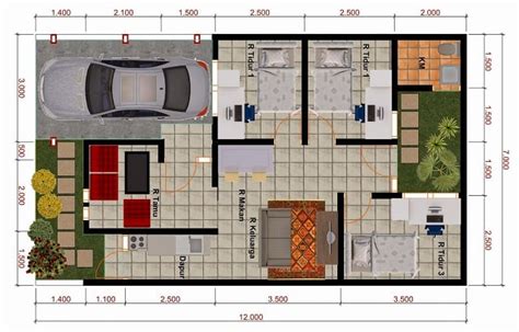 6 Inspirasi Desain Ukuran 6x12 Denah Rumah 3 Kamar 2023