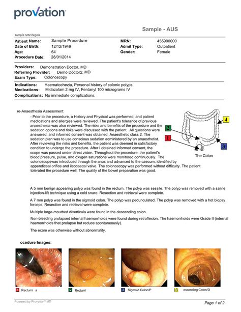 Colonoscopy Procedure Note Sample - Provation Gastroenterology