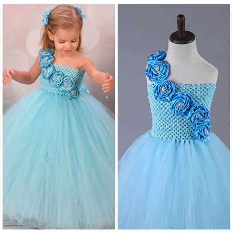 Sweet Pure Fresh Blue One Shoulder Flower Girl Dress Ball Gown Beauty ...