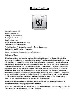 Rutherfordium Facts, History and Uses by Pointer Education | TpT