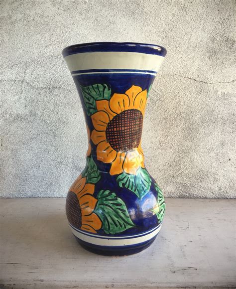 Mexican Talavera Pottery Vase Sunflower Decor, Mexican Pottery Vase, Kitchen Decor