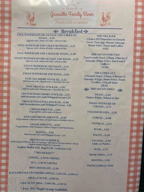 Menu at Granville Family Diner restaurant, Granville