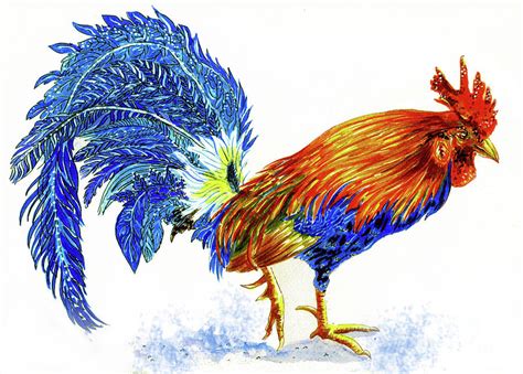 Blue Rooster Painting by Michele B Naquaiya - Fine Art America