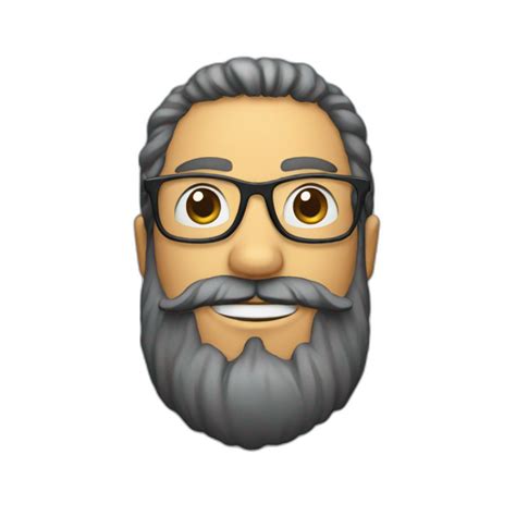 Funny man with grey beard and blue glasses, dark green eyes 35 years old | AI Emoji Generator
