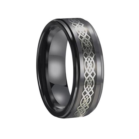 Ceramic Rings for Men Black with White Celtic Knot Inlaid | Rings for ...