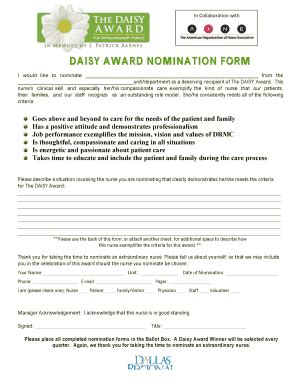 Daisy Award Nomination Form Pdf - Fill Online, Printable, Fillable, Blank | pdfFiller