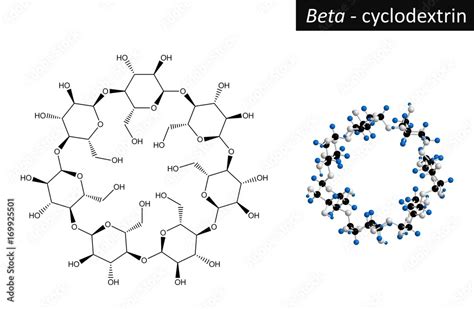 Molecular structure of beta cyclodextrin, 3d rendering Stock ...