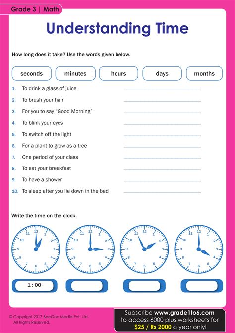 Class 3 Time worksheets for How Long it Takes | Grade1to6.com