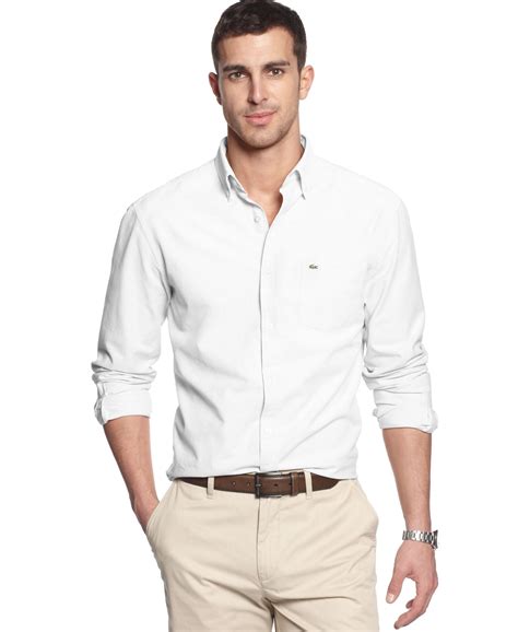 Lacoste Men's Solid Button Down Collar Shirt in White for Men | Lyst