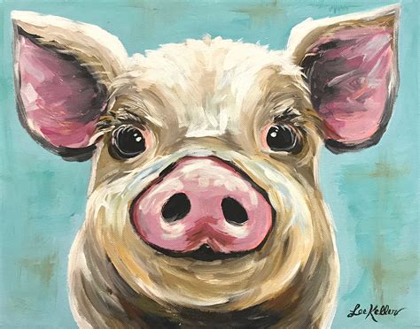 Pig art pig decor. Pig print from original Pig on canvas