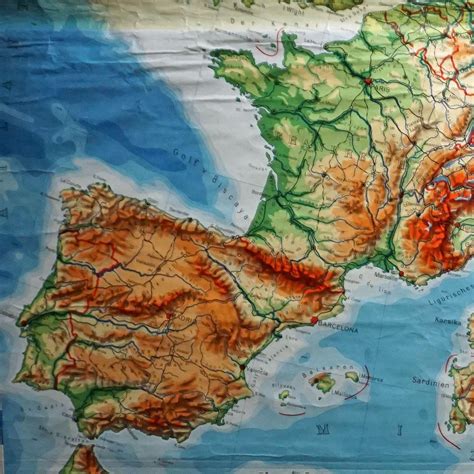 Vintage Rollable Map Mediterranean Countries Wall Chart Mural Poster For Sale at 1stDibs