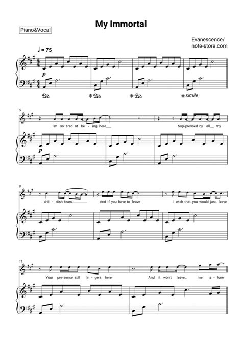 Evanescence - My immortal piano sheet music in Note-Store.com | Piano ...