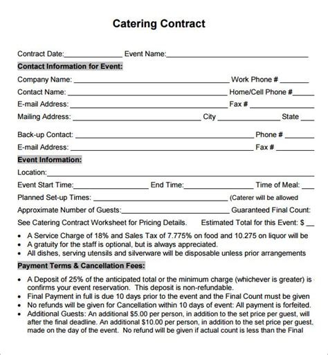 Catering Contract Sample Catering Contract Agreement | Starting a ...