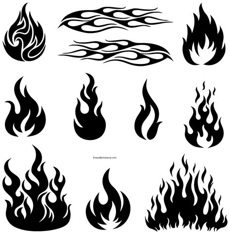 Fire Flame Shapes Stencil Vector Drawings - FreePatternsArea