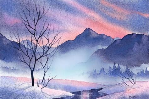 Mountain Silhouette by Teresa Ascone | Landscape paintings, Watercolor landscape, Watercolor ...