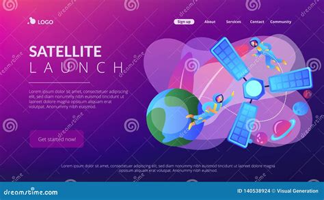 Satellite Launch Concept Landing Page. Stock Vector - Illustration of mockup, people: 140538924