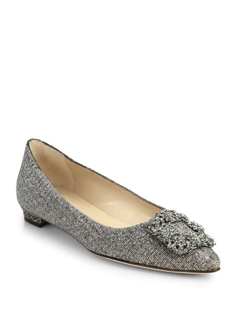 Manolo blahnik Hangisi Embellished Flats in Metallic | Lyst