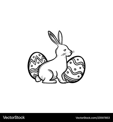 Easter bunny and eggs head hand drawn outline Vector Image