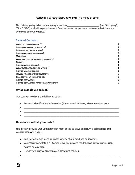 Free GDPR Privacy Policy Template & Generator - PDF | Word – eForms