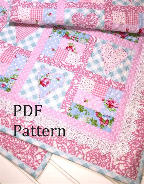 Heart Quilt Pattern, Baby Quilt Pattern, Baby Girl Quilt Pattern, Log ...