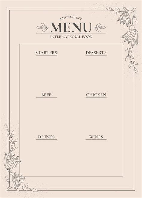 Blank Restaurant Menus - 10 Free PDF Printables | Printablee | Menu restaurant, Printable menu ...