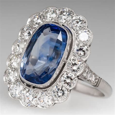 5.3 Carat Light Blue Sapphire & Diamond Vintage Halo Ring Light Blue ...