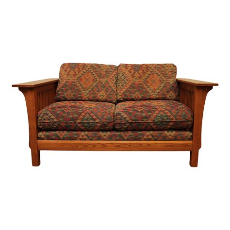 Bassett Mission Style Oak Spindle Loveseat | Chairish